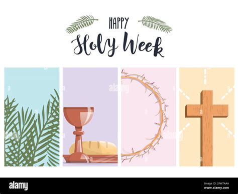 Holy Week Banner With Palm Branches The Last Supper Crown Of Thorns
