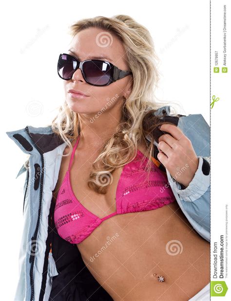 Girl In Glasses And A Red Brassiere Stock Image Image Of Candid Clothing 12679957
