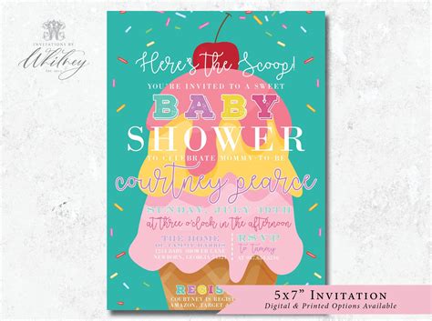 Ice Cream Baby Shower Invitation Ice Cream Cone Baby Shower Etsy