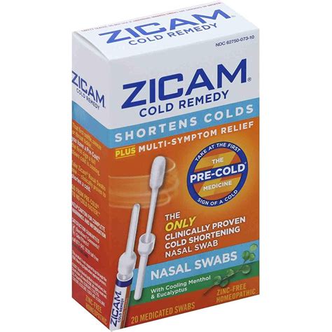 Zicam Cold Remedy Nasal Swabs With Cooling Menthol And Eucalyptus 20 Count Cold Remedies