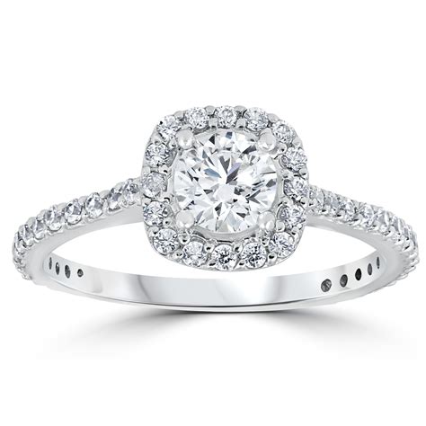 1 15ct Tdw Cushion Halo Round Diamond Engagement Ring 14k White Gold