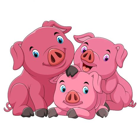 Premium Vector Cartoon Happy Pig Mother With Piglets