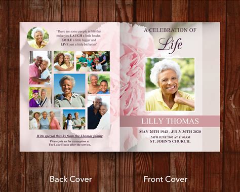4 Page Pink Carnations Funeral Program Template 11 X 17 Inches
