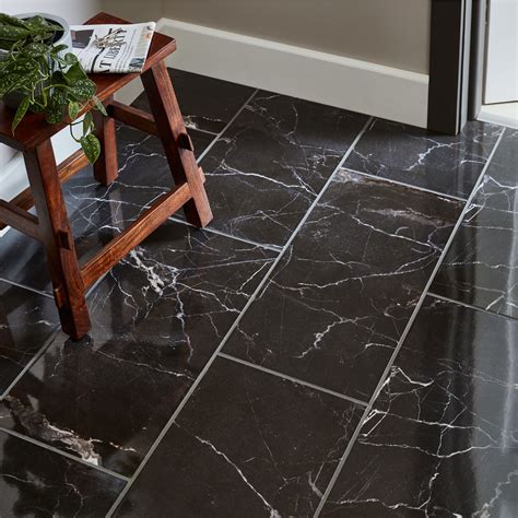 Elegance Black Gloss Marble Effect Ceramic Floor Tile Pack Of 7 L