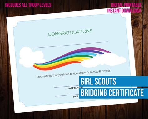 Girl Scout Bridging Certificate Printable Etsy