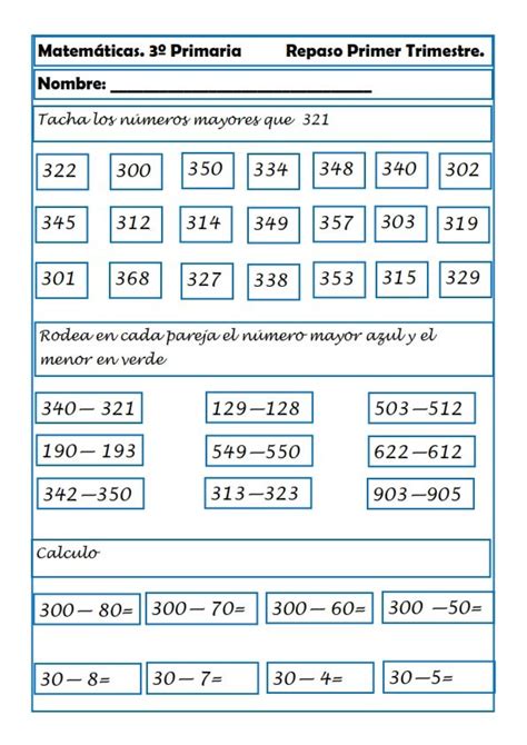 Fichas De Matemáticas Para Tercero De Primaria Kids Math Worksheets