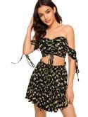 Buy Floerns Women S Two Piece Outfit Off Shoulder Drawstring Crop Top