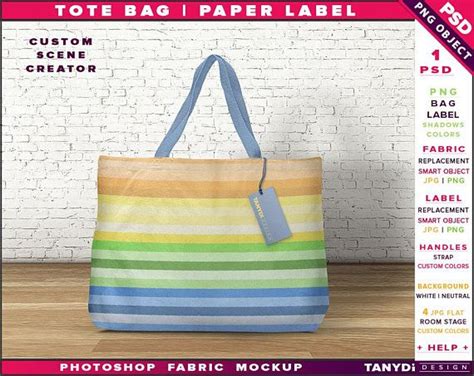 Download Cotton tote bag with fabric straps and label, Photoshop fabric mockup, Bag on wooden floor ...
