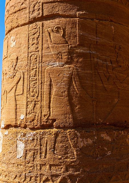 Column With Hieroglyphs And Reliefs In Amun Temple Nubia Naqa Sudan