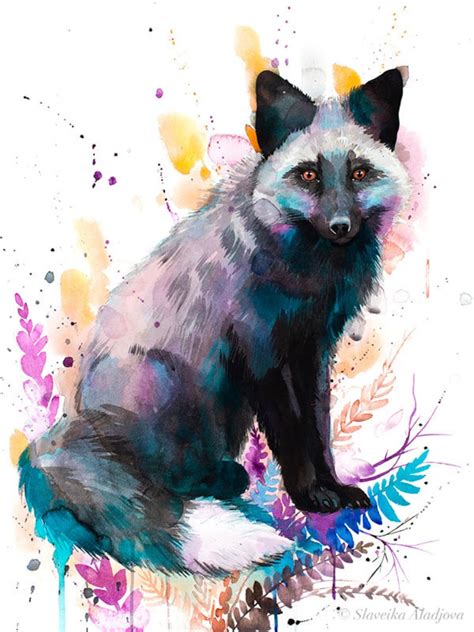 Silver Fox Watercolor Painting Print By Slaveika Aladjova Etsy