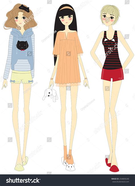 Stylish Cartoon Girls Cute Clothing Set Stock Vector 254809240