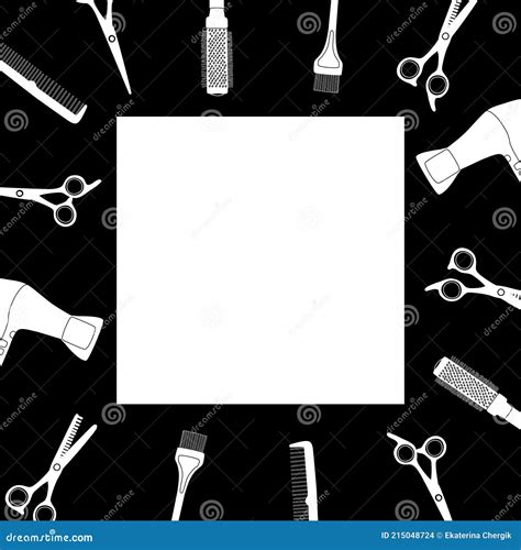 Border Frame Made Of White Hairdressing Tools On A Black Background
