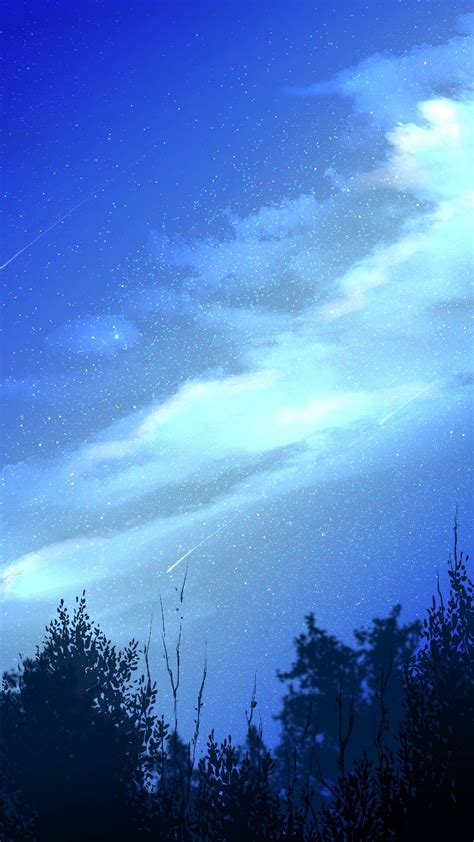 Download Wallpaper 938x1668 Night Starfall Trees Clouds