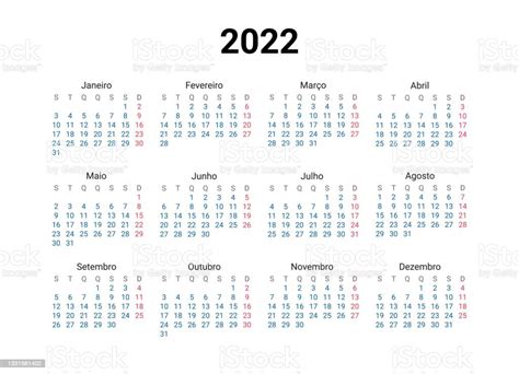 Vetores De Calendário Português De 2022 Em Língua Portuguesa Design