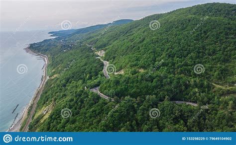 Drones Eye View Winding Road From The High Mountain Pass In Sochi
