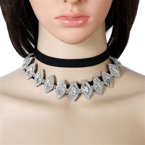 Luxury Crystal Eyes Design Choker Necklaces Black Velvet Handmade