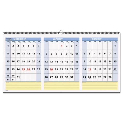 At A Glance Quicknotes Three Month Wall Calendar Horizontal Format 23