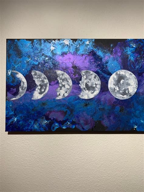 Full Moon Phases Fluid Abstract Acrylic Canvas Painting Etsy