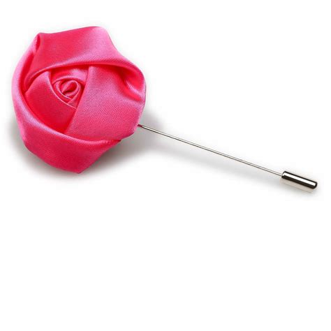 Hot Pink Satin Rose Lapel Pin Mens Rosebud Flower Boutonniere Pins Otaa
