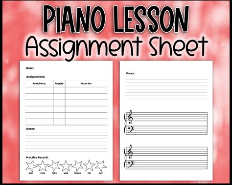 Piano Lesson Assignment Sheet Daily Practice Chart Notes And Blank