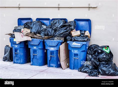 Overflowing Overfilled Filled Full Trash Cans Bins Cardboard Recycling