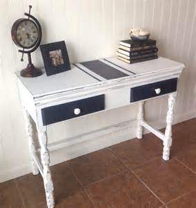 Small Desk Painted In Coastal Blue And White General Finishes Design