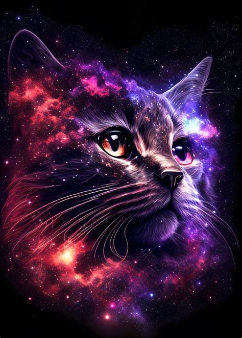 Galaxy Cat Poster Picture Metal Print Paint By Hasnaa Art Displate