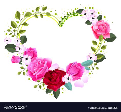 Red Rose Flower Love Symbol Heart Shape Frame Vector Image