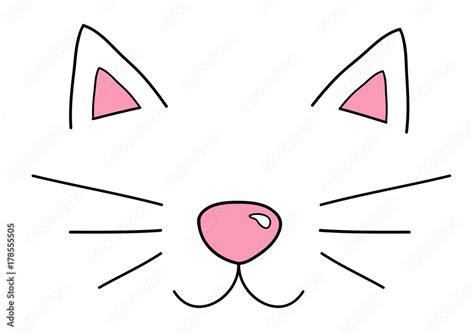 Cute Cat Head Vector Illustration Doodle Drawing Cat Snout Ears And