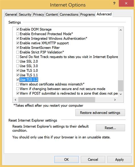 Enable Tls 12 In Interner Explorer For Windows 8 Launchpads