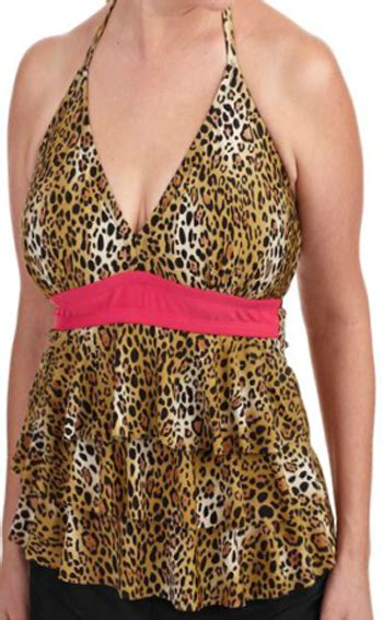 Sold Out Cheetah Tiered Ruffle Halter Tankini With Sewn In Bra Cups