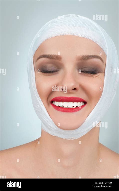 Beautiful Woman After Plastic Surgery With Bandaged Face Beauty