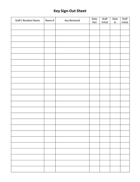 Key Sign Out Sheet Template Excel