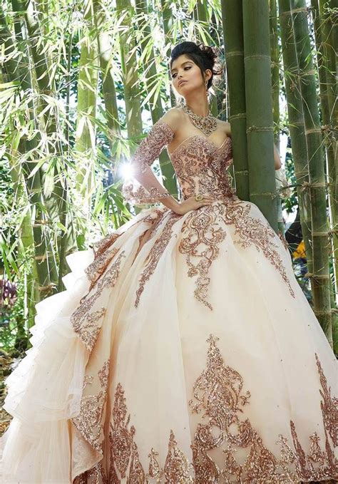 Patterned Sequin Quinceanera Dress By Mori Lee Vizcaya Rose Gold Quinceanera Dresses