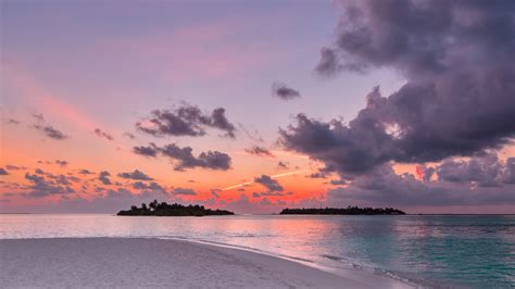 Download 1366x768 Wallpaper Beach Island Sunset Clouds Nature
