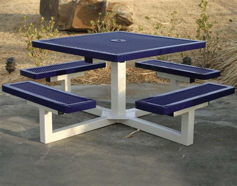 Using a steel top will prevent chips, wear, and staining that you might see on a wooden top. Navy Metal Picnic Tables : Home Ideas Collection - Fun Exterior Metal Picnic Tables And Decor