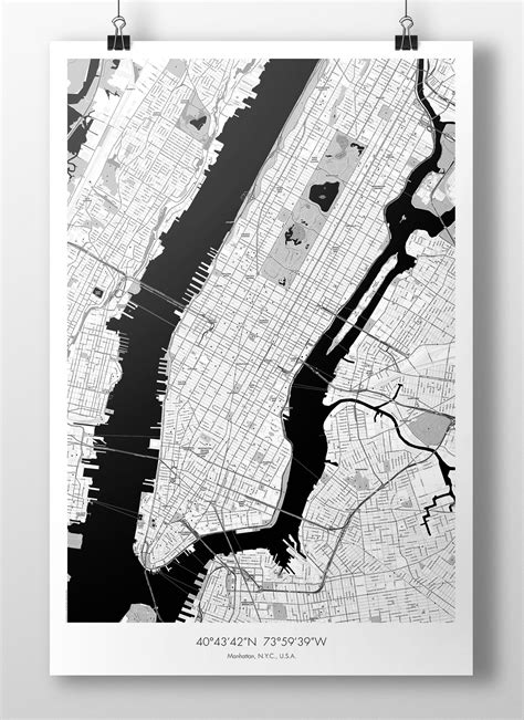Manhattan Map Poster Bandw The Map Crafter
