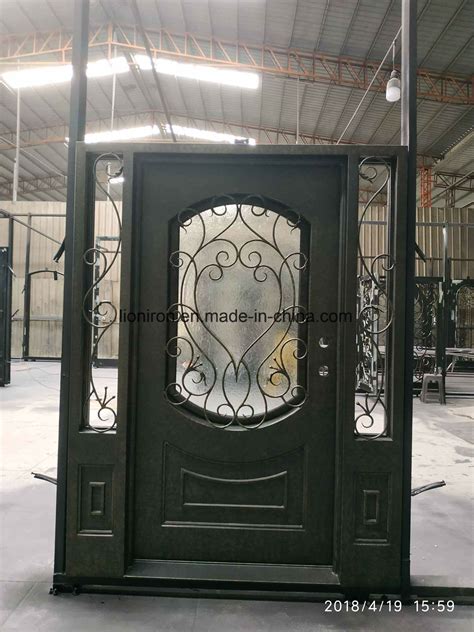 Modern Style Wrought Iron Security Entry Door With Sidelights China