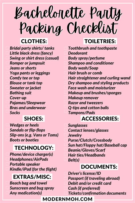 the ultimate bachelorette party packing list modern moh