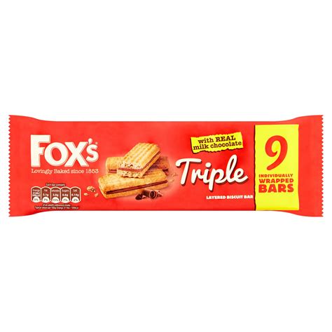 Foxs 9 Triple Layered Biscuit Bar Biscuits And Beverages Iceland Foods