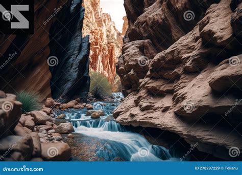 Unreal Detail: Hyper-detailed Waterfall Canyon with Hidden Falls Stock