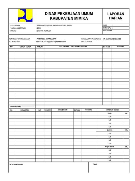 Contoh Laporan Kerja Harian Pns Excel Terbaru