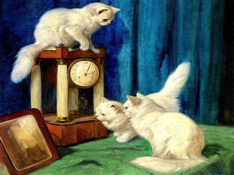Three White Kitties Painting Curious White Cornelis Raaphorst Cats