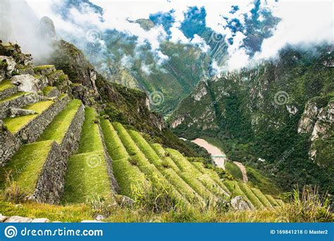 Former Agricultural Terraces At Machu Picchu Ruins Peru Stock Photo