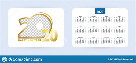 Pocket Calendar 2020 Week Starts On Sunday Stock Vector Illustration