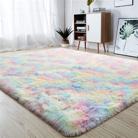 Newly Rainbow Rugs For Girls Bedroom Fluffy Luxury Soft Area Rug Cute