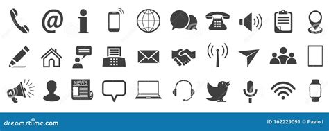 Set Grey Contact Icons Communication Signs Vector Stock Vector