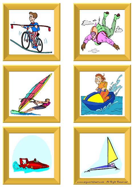Extreme Sports Water Air Esl Printable English Flash Cards Worksheets