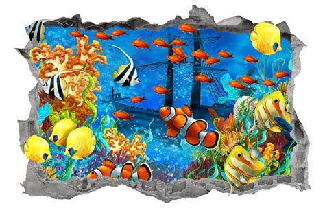 Aquarium Wall Decal Smashed 3d Graphic Animals Under The Ocean Etsy