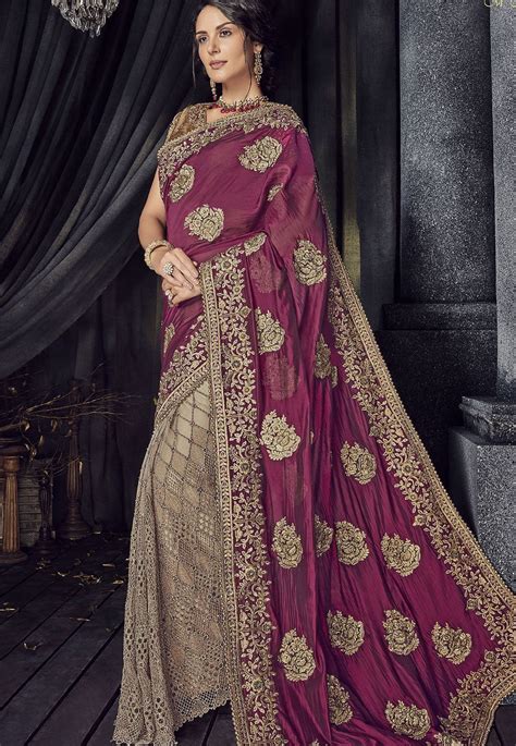 Buy Magenta Color Satin Silk Designer Party Wear Saree In Uk Usa And